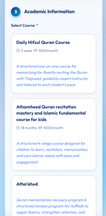 Glassmorphic Course Selection Grid