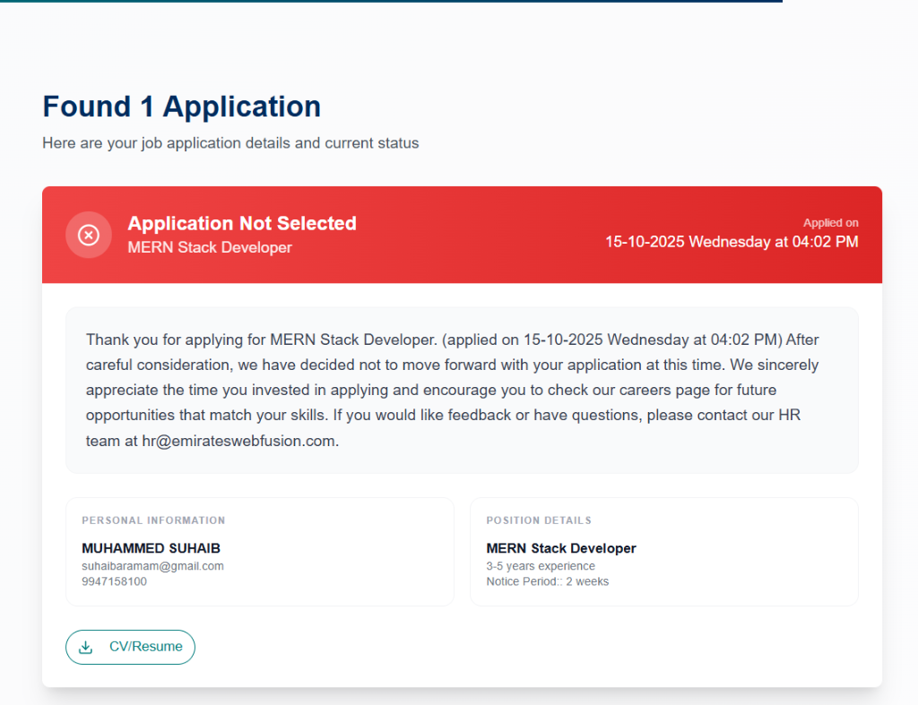 Candidate Application Status