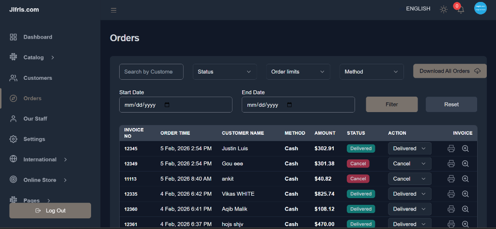 Admin Dashboard - Orders