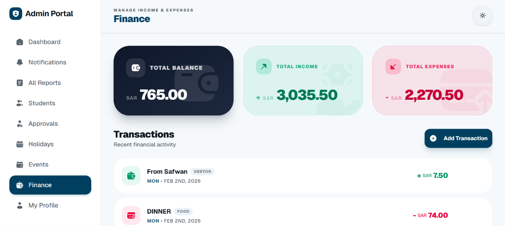 Finance Module - Dashboard