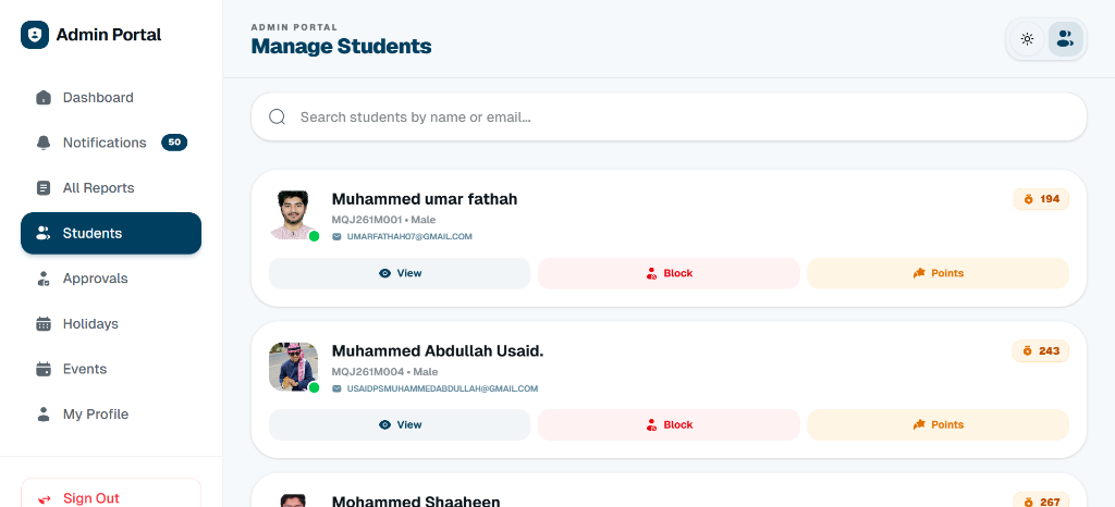 Admin - Student Management