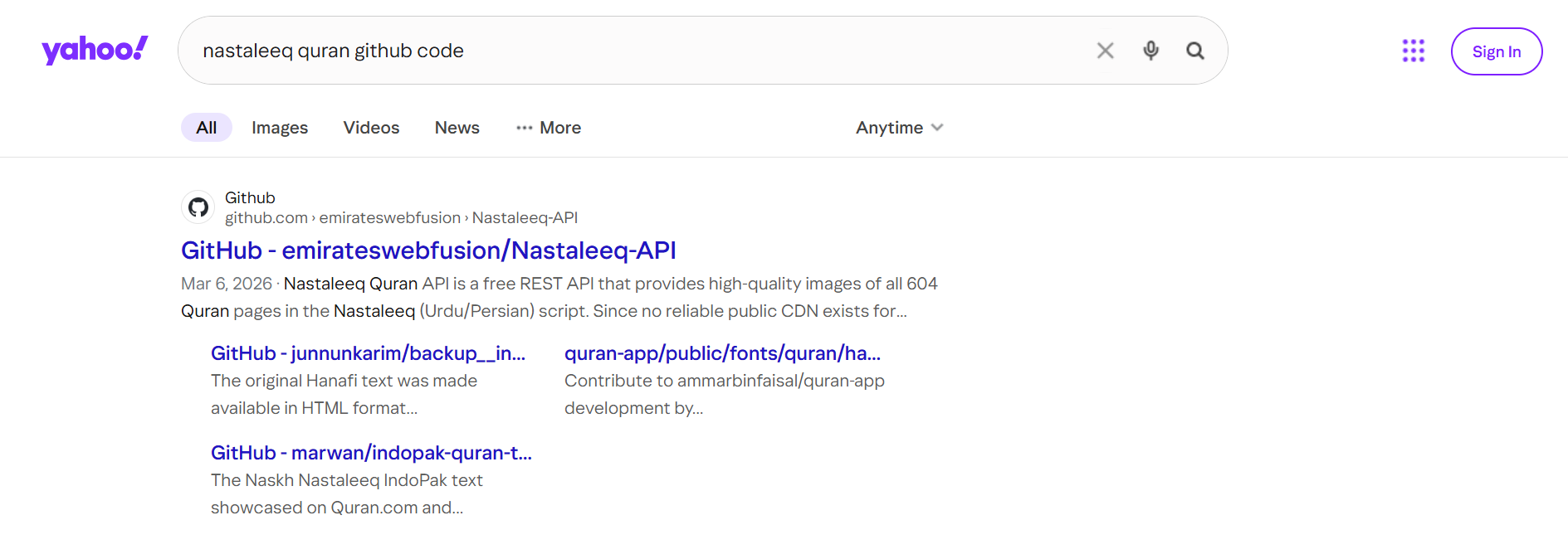 Nastaleeq Quran API Preview