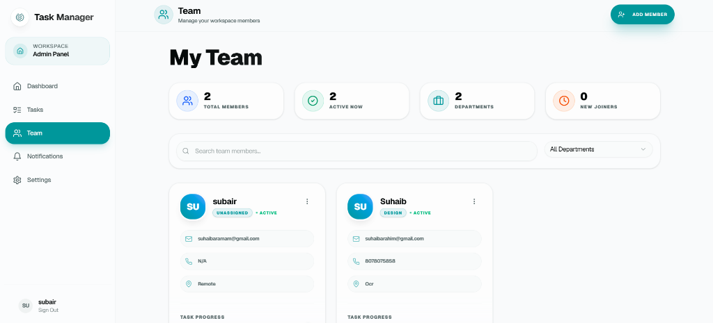 Desktop Team Management View